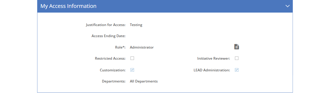 My Profile Detail - My Access Information Tab My Profile Detail - My Access Information Tab