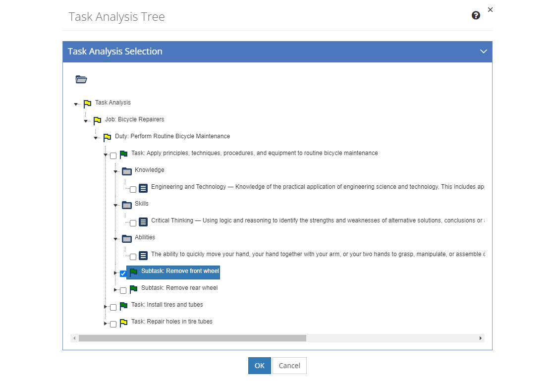 Objectives > Task Analysis Selection Screen Objectives > Task Analysis Selection Screen