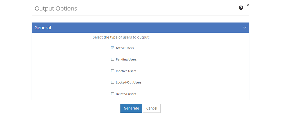 User Listing - Output Options User Listing - Output Options