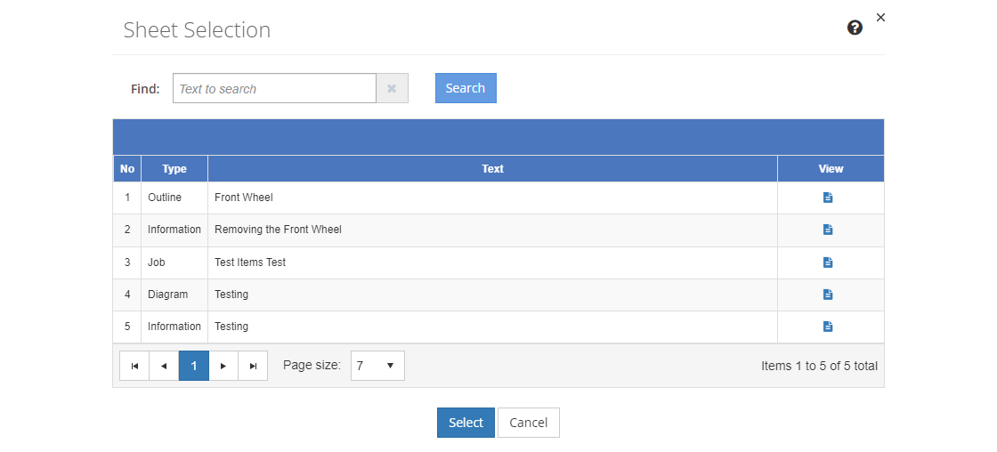Sheet Selection Screen Sheet Selection Screen