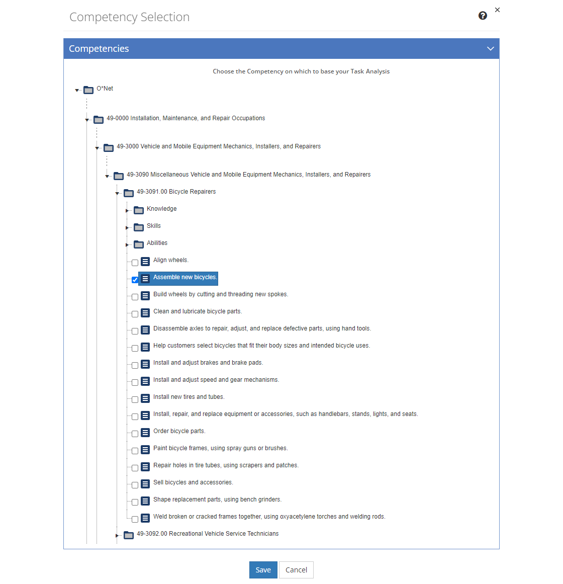 Task Analysis > Competency Selection Screen Task Analysis > Competency Selection Screen