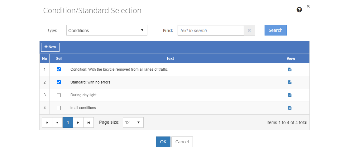 Task Analysis > Condition/Standard Selection Screen Task Analysis > Condition/Standard Selection Screen
