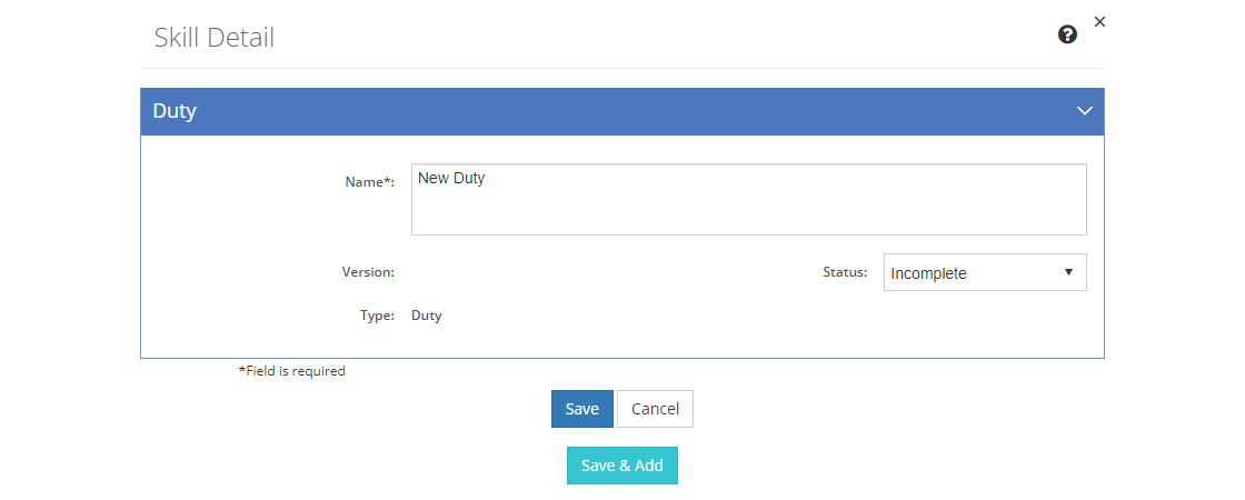 Task Analysis > Skill Detail Screen - New Duty Task Analysis > Skill Detail Screen - New Duty