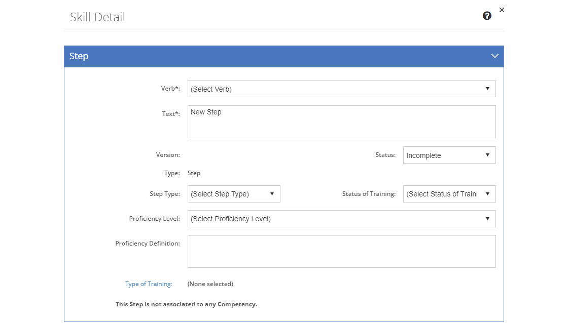 Task Analysis > Skill Detail Screen - New Step Task Analysis > Skill Detail Screen - New Step