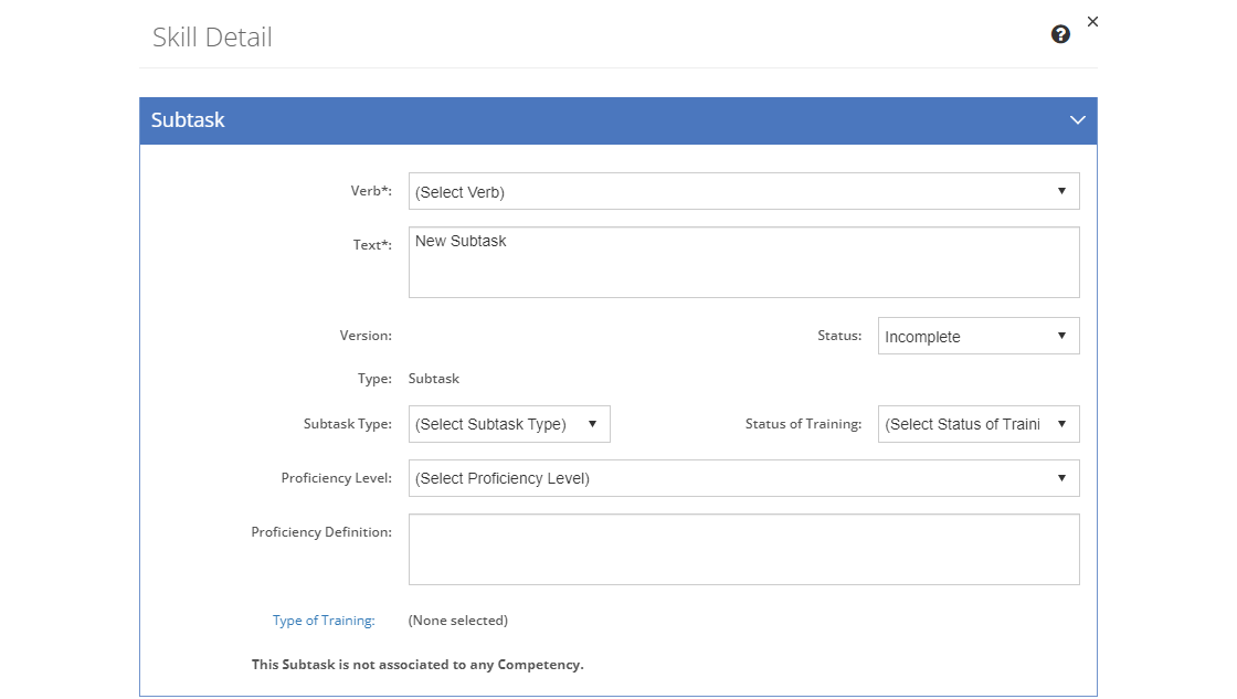 Task Analysis > Skill Detail Screen - New Subtask Task Analysis > Skill Detail Screen - New Subtask