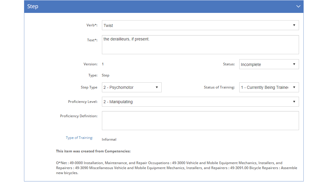 Task Analysis > Skill Detail Screen - Edit Step Tab Task Analysis > Skill Detail Screen - Edit Step Tab