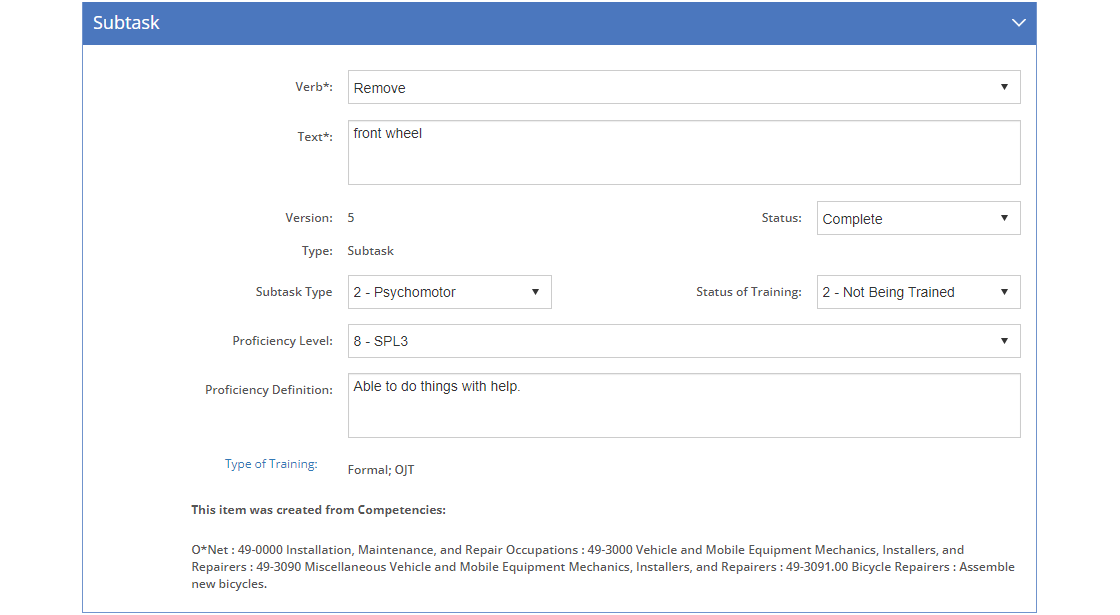 Task Analysis > Skill Detail Screen - Edit Subtask Tab Task Analysis > Skill Detail Screen - Edit Subtask Tab
