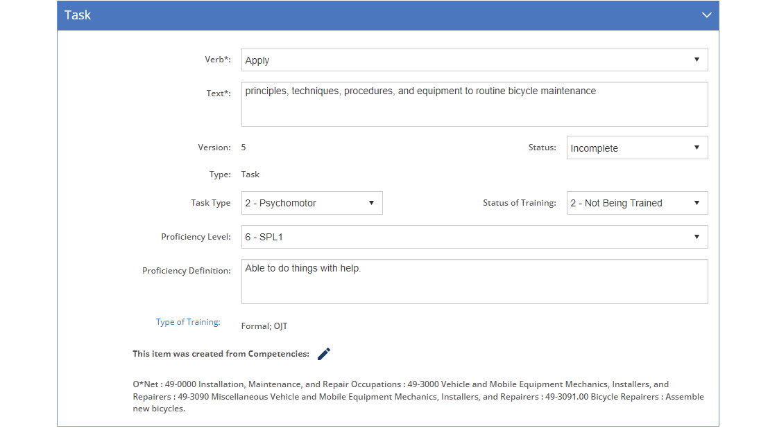 Task Analysis > Skill Detail Screen - Edit Task Tab Task Analysis > Skill Detail Screen - Edit Task Tab