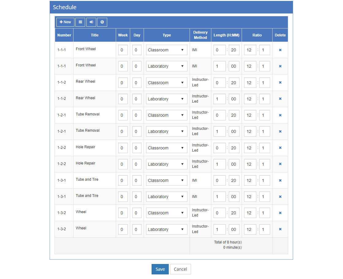 TMD > Training Data > Editing the Schedule TMD > Training Data > Editing the Schedule