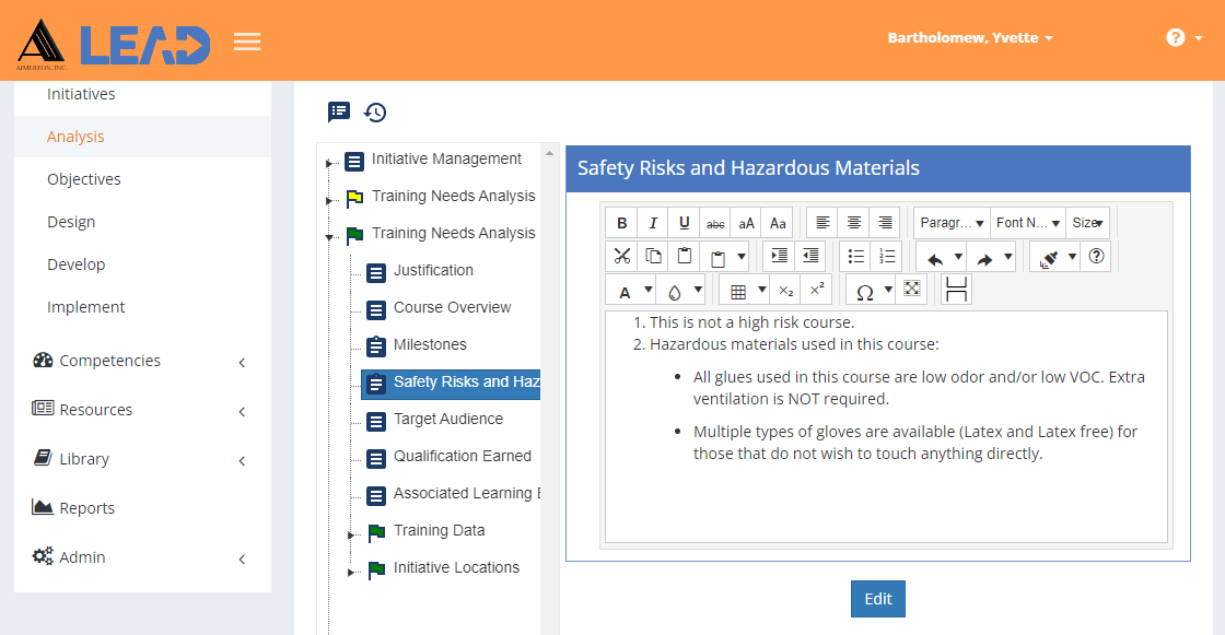 TNA > Safety Risks and Hazardous Materials TNA > Safety Risks and Hazardous Materials