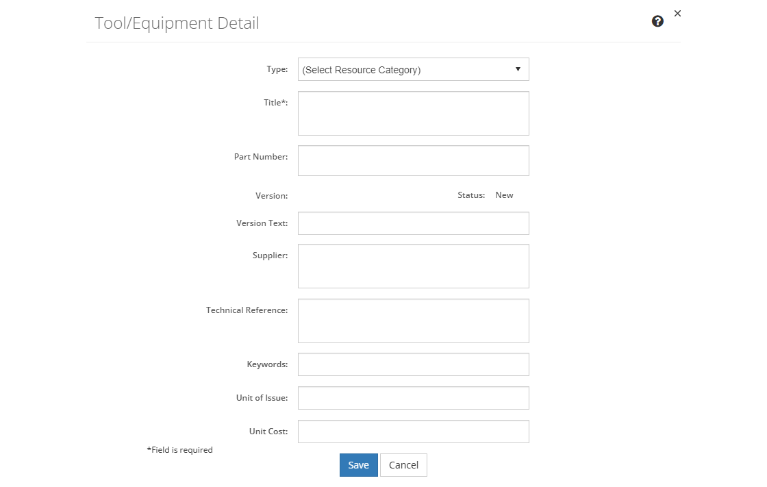 Tool/Equipment Detail Screen Tool/Equipment Detail Screen